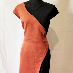 Burnt Orange & Black Color Block Cut-Out Dress